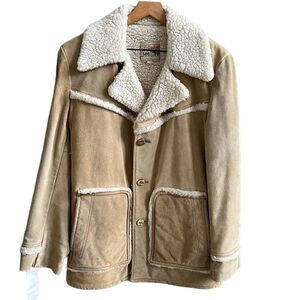 Vintage 70’s Lee Storm Rider Sherpa Suede Leather Coat Size 40 Marlboro Man